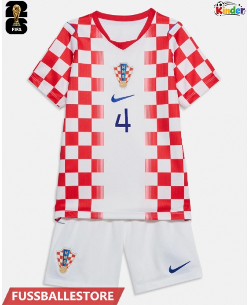 Günstige Kroatien Josko Gvardiol #4 Heimtrikotsatz Kinder WM 2026 Kurzarm (+ Kurze Hosen)